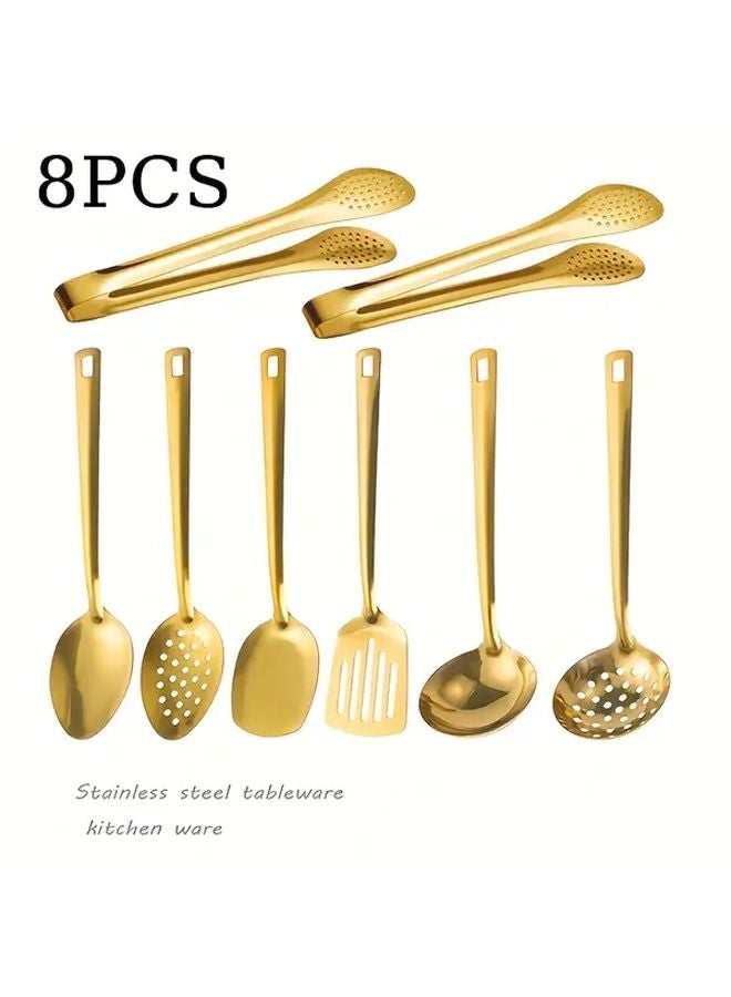 Golden 8 Piece Stainless Steel Cutlery Set Kitchen Utensils Dishwasher Safe - Image 1
